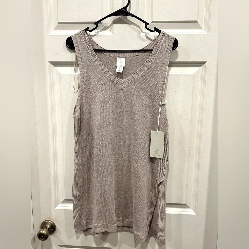 Joie Women Taupe Linen Blend V-Neck Knit Sweater Vest Tank Top L NWT Lagenlook